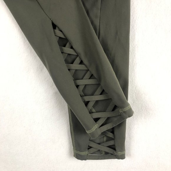 Senita Women's Size XS** Dark Green Cut-Out Pull On Activewear Leggings Cropped - Picture 3 of 7